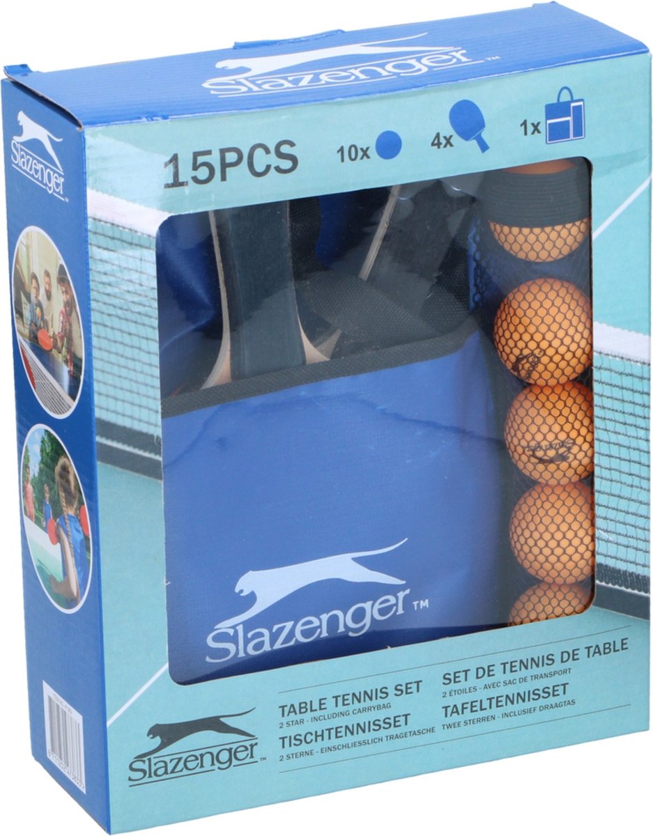 Slazenger Set De Tennis De Table 15 Pièces : 4 Raquettes Ping Pong, 10 Balles Et Sac De Transport - Prêt à Jouer Partout !