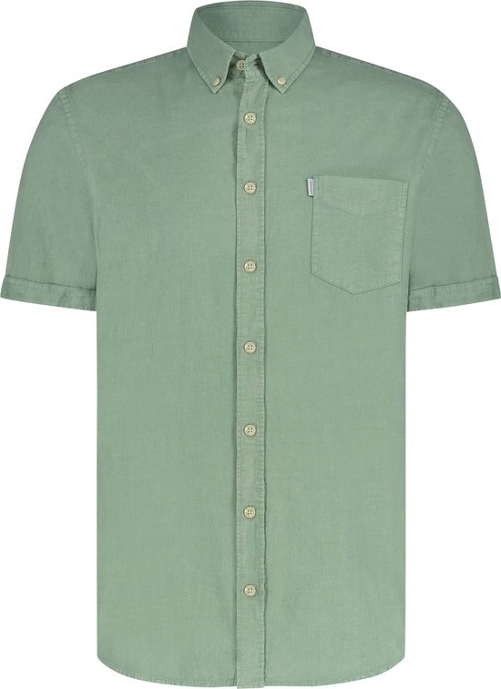 State of Art - Short Sleeve Overhemd Linnen Groen - Heren - Maat M - Regular-fit