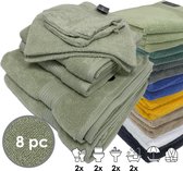 iSleep Terry Textile de bain - Set économique (8 pièces) - 2x Gant de toilette 12x22 cm - 2x Serviette invité 30x50 cm - 2x Serviette 60x110 cm - 2x Serviette de bain 70x140 - Vert clair