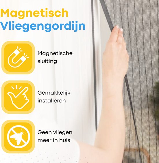 FLOOQ Premium Magnetisch Vliegengordijn 100x210cm - Deurhor - Vliegenhor - Insectenhor Hordeur - Incl. bevestigingsmateriaal van FLO — afbeelding 5