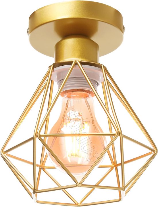 Delaveek-IJzeren diamanten plafondlamp - goud - voet 10cm - E27 lampvoet (lichtbron niet inbegrepen)