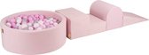 MeowBaby® Foam 3 elementen Speelset met Ballenbak 90x30cm met 200 Ballen Gecertificeerd, Fluweel roze; grijs, wit, roze, wit