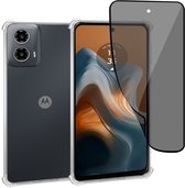 Geschikt voor Motorola Moto G34 - Hoesje + Privacy Screenprotector – Privé - Gehard Glas Cover