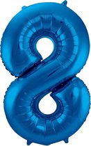 Ballon Cijfer 8 Jaar Blauw Verjaardag Versiering Blauwe Helium Ballonnen Feest Versiering 86 Cm XL Formaat Met Rietje