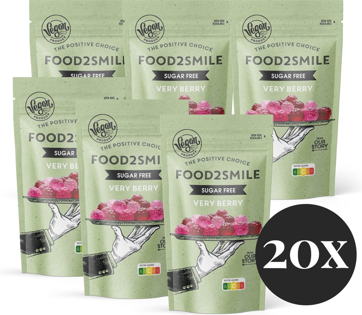 Food2Smile Very Berry 20x 90 gram - Suikervrij snoep, vegan snoep - uitdeelzakjes kinderfeestje - snoepzakjes - glutenvrije producten