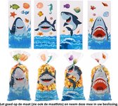 25x Uitdeelzakjes Schattige Haai en Zeedieren 12.5 x 27.5 cm - Vissen - Schelpen - Zeepaard - Shark - Cellofaan Plastic Traktatie Kado Zakjes - Snoepzakjes - Koekzakjes - Koekje - Cookie Bags