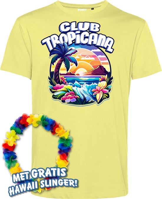 T-shirt Colorful Tropics | Toppers in Concert 2024 | Club Tropicana | Hawaii Shirt | Ibiza Kleding | Lichtgeel | maat M