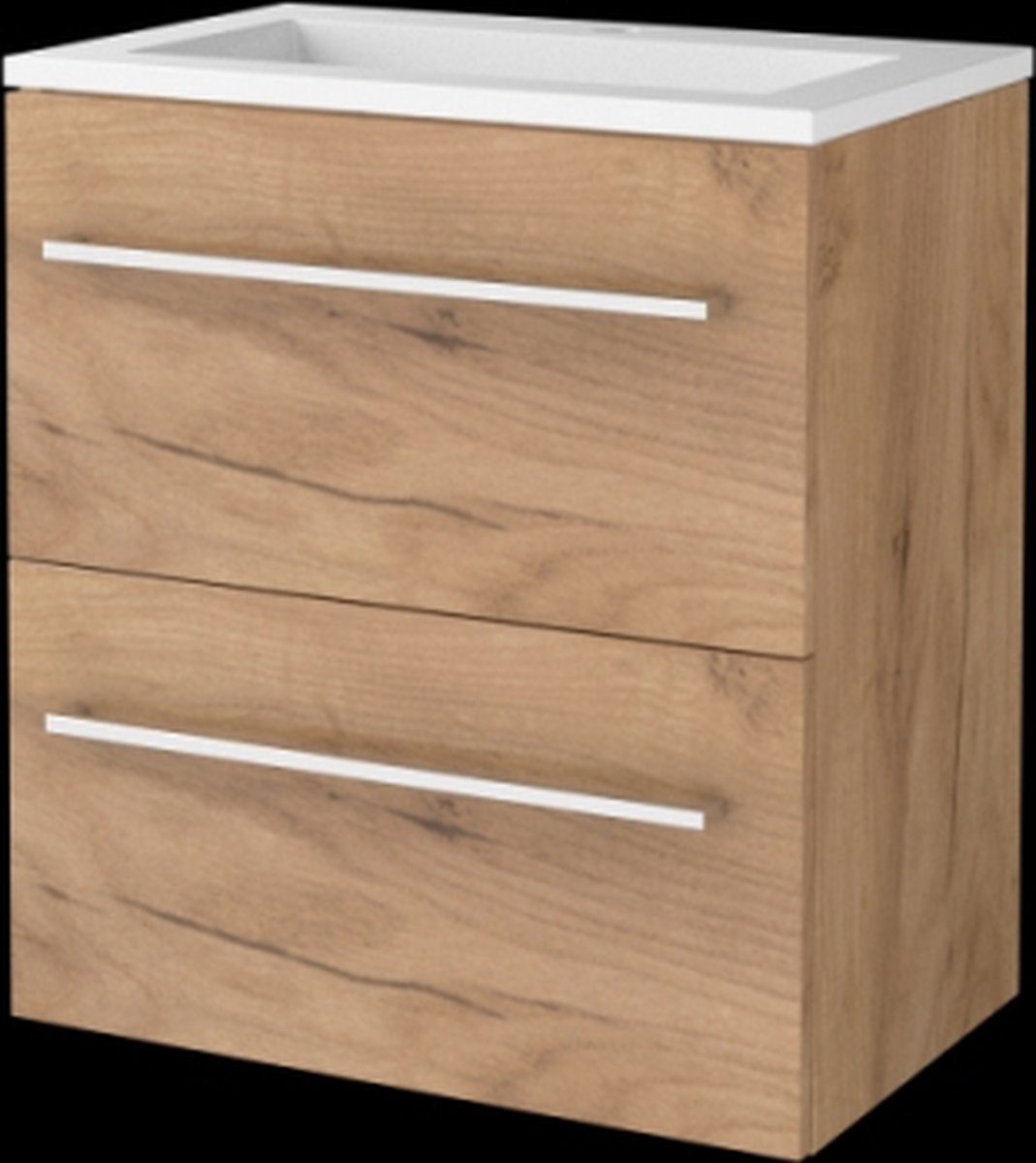 Basic Start 39 badmeubelset met wastafelonderkast met grepen, 2 lades en acryl wastafel met 1 kraangat 60 x 39 cm, whisky oak