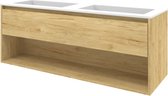 Proline Polystone Elegant badmeubelset met wastafelonderkast met open schap en mat witte wastafel zonder kraangaten 140 x 46 x 54 cm, ideal oak