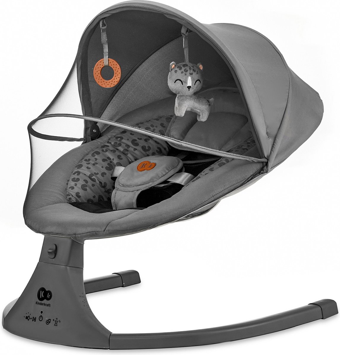 Kinderkraft LUMI 2 Schommelstoel & Wipstoel – Elektrisch 2-in-1 – 5 Snelheden, 12 Melodieën, Timer – Inclusief Speelgoed & Klamboe – Lichtgewicht – Grijs