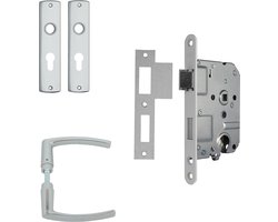 AXA Deurbeslag set Binnendeur - Curve - Deurkruk Aluminium - Deurslot met cilindergat PC55 - Deurklink met schild - Witte voorplaat