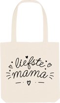 Shop tas - Cadeau voor De Liefste Mama - Wit/naturel & Grijs - Perfect om kleine boodschappen mee te doen in stijl