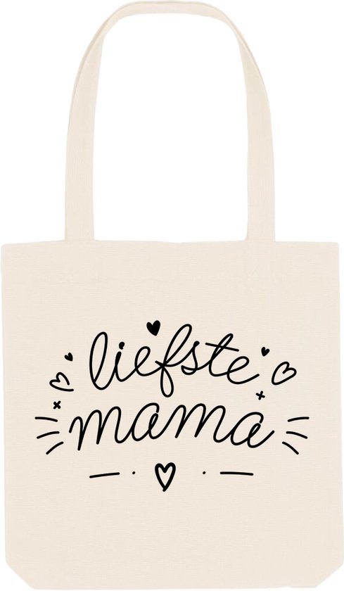 Shop tas - Cadeau voor De Liefste Mama - Wit/naturel & Grijs - Perfect om kleine boodschappen mee te doen in stijl