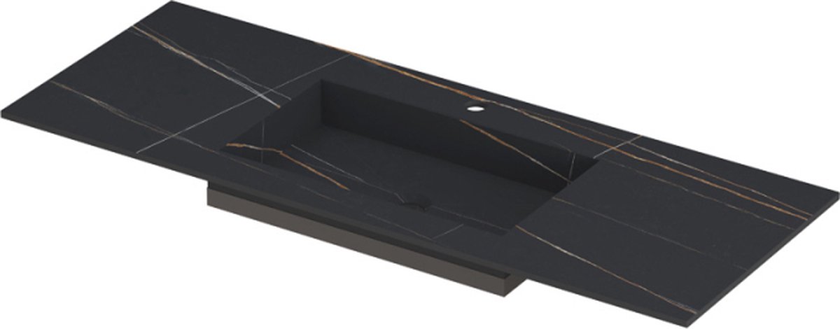INK Post wastafel in keramische slab met envelop bodem wasbak midden met 1 kraangat, 120x45x1cm, lauren black mat