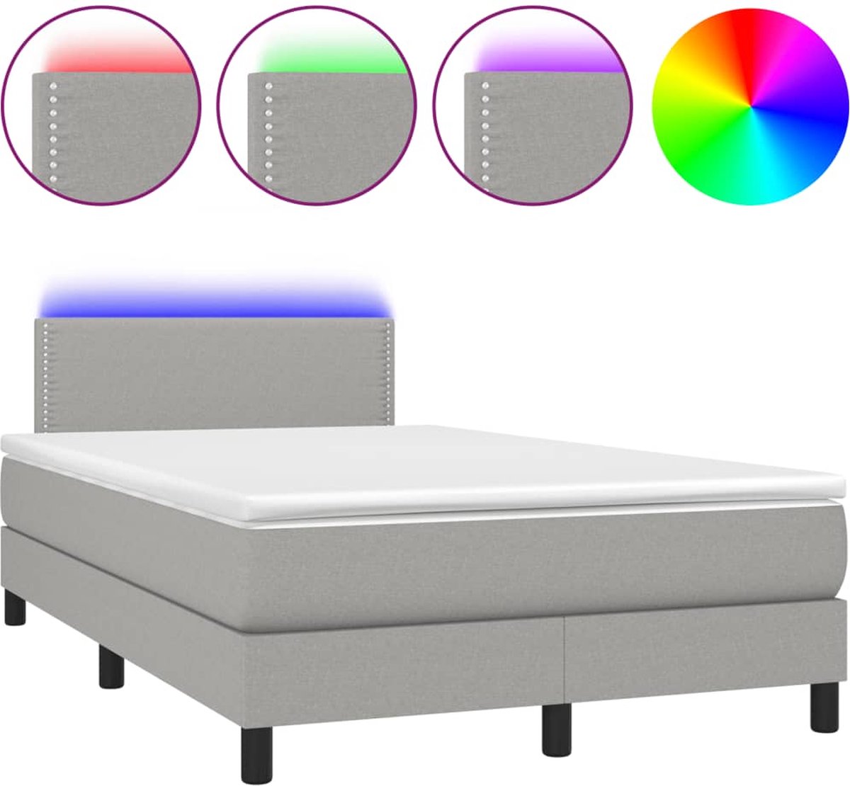 vidaXL - Boxspring - met - matras - en - LED - stof - lichtgrijs - 120x190 - cm