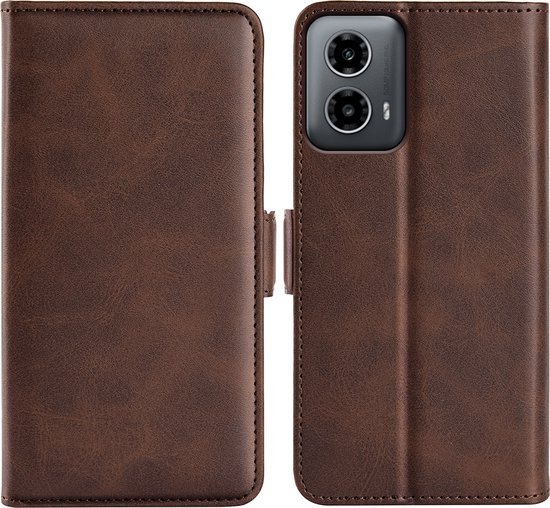Coque Motorola Moto G34 - MobyDefend Luxe Wallet Book Case (fermeture latérale) - Marron - Étui de téléphone portable - Étui de téléphone adapté pour Motorola Moto G34
