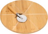 Kesper pizza serveerplank met pizzasnijder - bamboe/hout - 32 cm - rond - snijplank/keukenhulpje