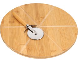 foto van Kesper pizza serveerplank met pizzasnijder - bamboe/hout - 32 cm - rond - snijplank/keukenhulpje