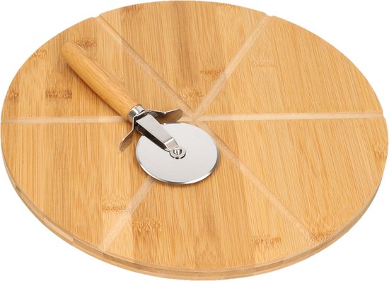 Foto: Kesper pizza serveerplank met pizzasnijder bamboe hout 32 cm rond snijplank keukenhulpje