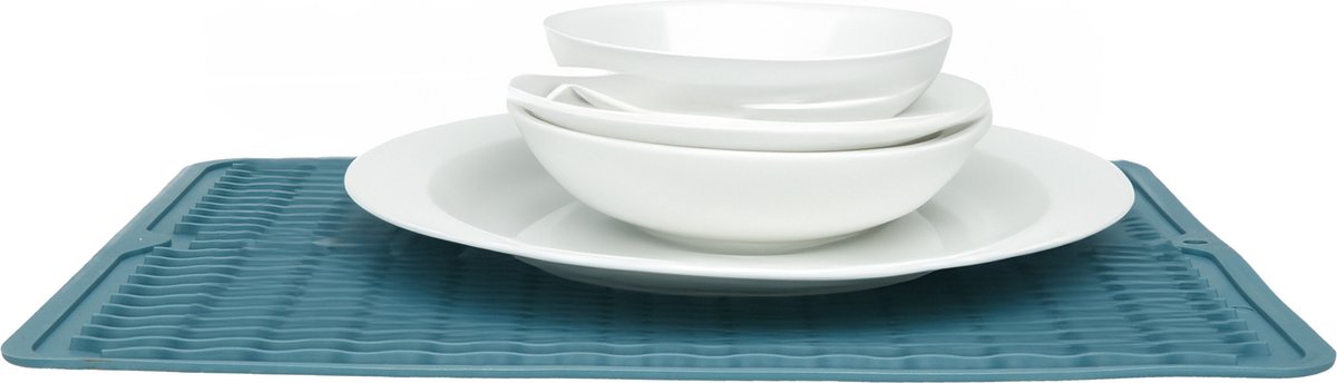 Afwas afdruipmat/droogmat keuken - anti-slip- rubber - blauw - 30 x 40 cm - opvouwbaar