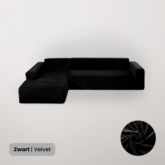 BankhoesDiscounter Velvet Bankhoes – Hoekbank – M4 (220-300cm) – Zwart – Sofa Cover – Bankbeschermer – Bankhoezen Voor Hoekbank