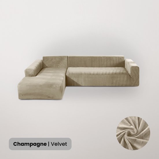 BankhoesDiscounter Velvet Bankhoes – Hoekbank – M3 (175-220cm) – Bankbeschermer – Zetelhoes & Zetelbeschermer - Bankhoezen voor Hoekbank - Sofa Cover - Champagne