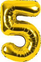 Festivz Gouden Cijfer Ballon 5 - Goud – 81 CM - Decoratie – Feestversiering – Golden - Verjaardag - Bruiloft - Feest