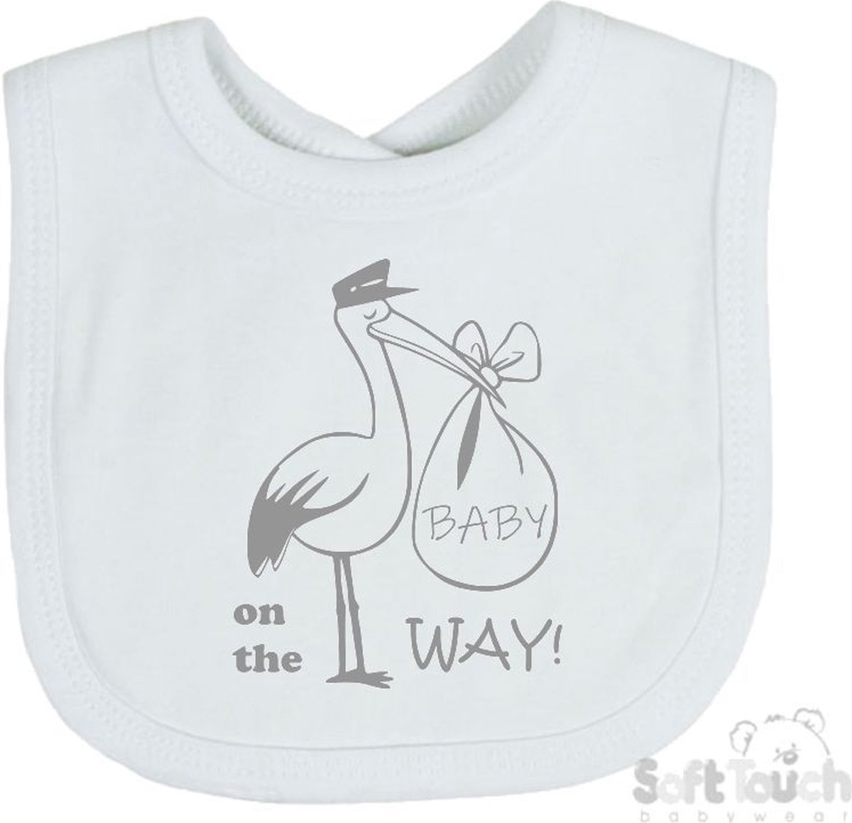 Goedkoopste Soft Touch Slabber Slabbetje Slab Zwangerschap Aankondiging 2.0 Baby on the way ! 2.0 Ooievaar Unisex Katoen Wit/grijs Maat 33x22 Cm