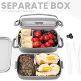 Boîte à déjeuner Bento Box 1600 ML, boîte à déjeuner 2 en 1 PP avec 3 compartiments, boîte à collation durable avec cuillère, boîte à déjeuner pour Adultes et Enfants, boîte à déjeuner pour le travail École , pique-nique , Voyages