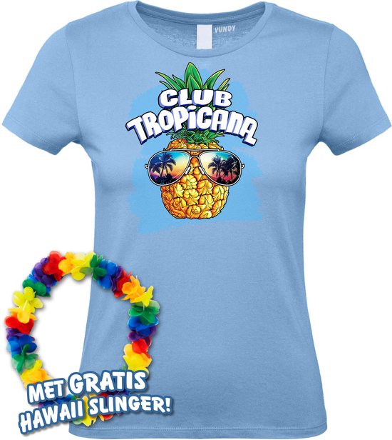 Dames t-shirt Pineapple Head | Toppers in Concert 2024 | Club Tropicana | Hawaii Shirt | Ibiza Kleding | Lichtblauw Dames | maat XXL