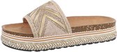 ZoeZo Design - damesslippers - zomerslippers - strandslippers - slippers - kunstleder - PU - stof - goud - khaki - beige - maat 40