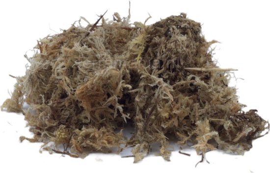 Stapel bruin Sphagnum mos met takjes.