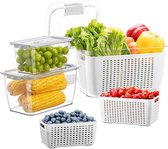 SHOP YOLO-opbergboxen- Set van 3 voor groente en fruit met deksel-BPA-vrije voorraadbakjes 0,48/1,7/4,5L rechthoekig-versbakjes strak en deelbaar-wit