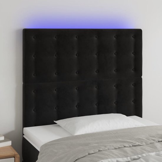 vidaXL-Tête de lit- LED-90x5x118/128-cm-velours-noir