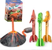 GT Dinosaurus Stamp Raket schieten - Inclusief 3 dinosaurussen - Dinosaurus speelgoed rocket Speelset met Vulkaan Lanceerstation - Buitenspeelgoed Kinderspeelgoed voor Kinderen 2024 - 3 jaar 4 jaar cadeau
