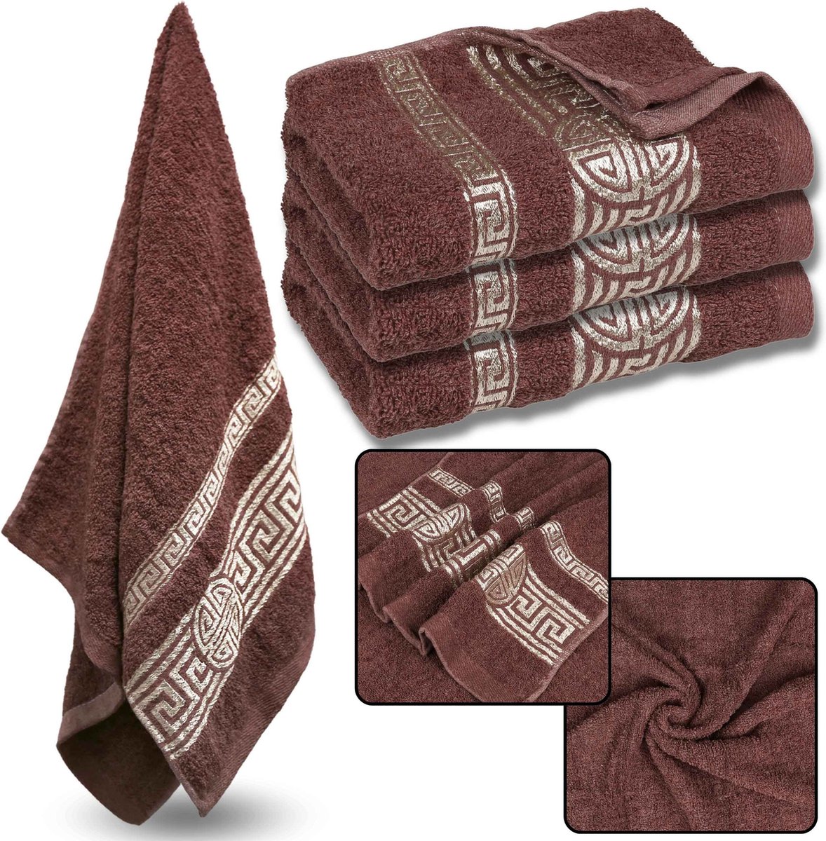 Licht Bourgondische Katoenen Handdoek met Decoratief Borduurwerk, Egyptisch Patroon, zacht