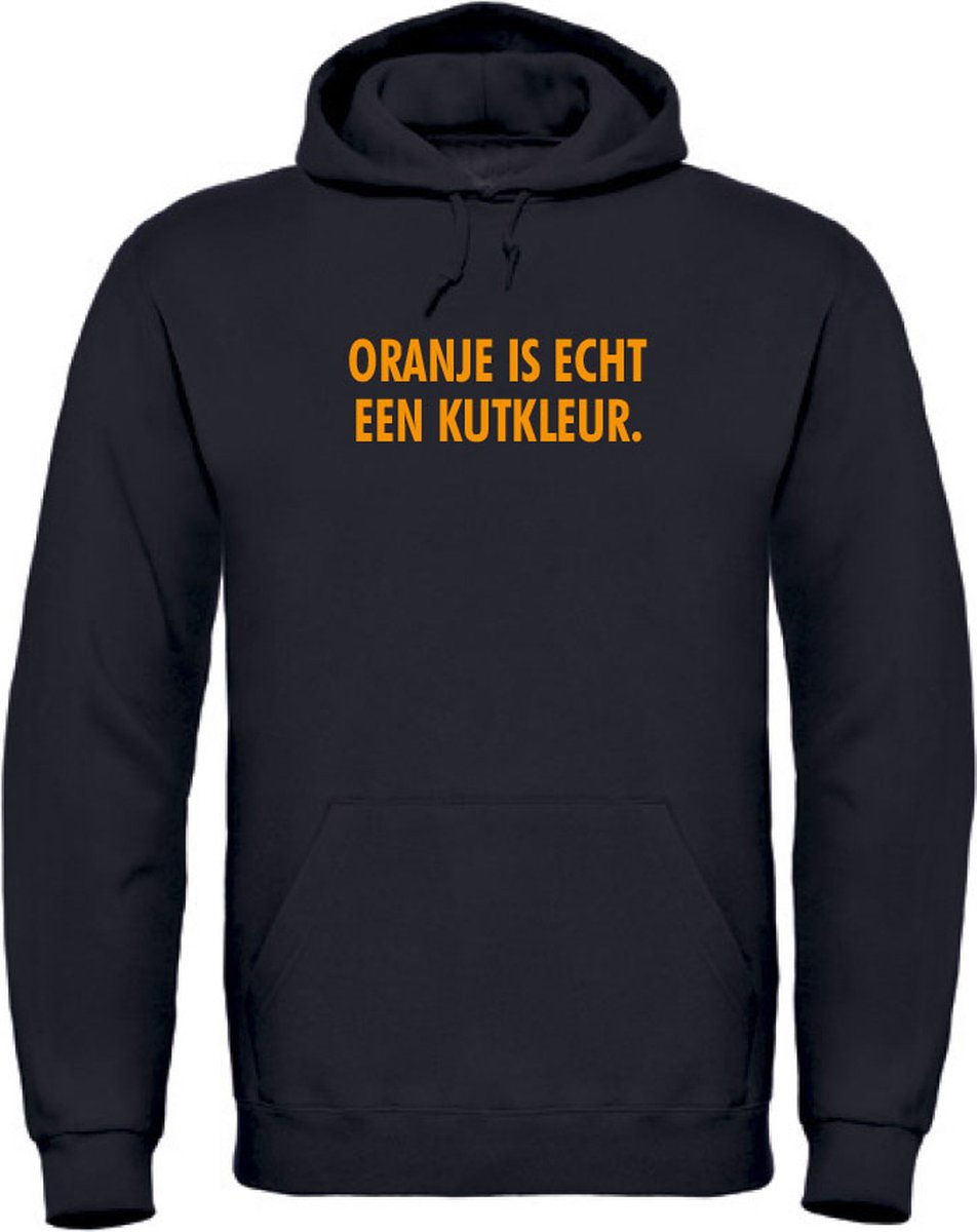 Hoodie zwart XXL - V - Oranje is echt een kutkleur - voorkant - soBAD. - Koningsdag - Unisex - Oranje - Voetbal - Nederland