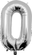 Folie ballon cijfer 0 - 86 cm - Zilver - verjaardag - jubileum - geschikt voor helium en lucht - inclusief rietje