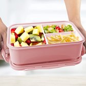 Lunchbox met 3 vakken en vorklepel, 1400 ml, bento, waterdicht, BPA-vrij, lunchbox voor magnetron en vaatwasser, voor volwassenen, kinderen, schoolwerk, roze