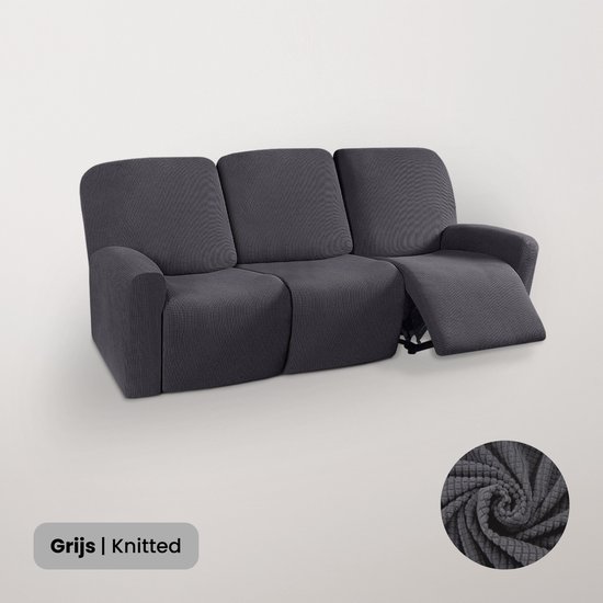 BankhoesDiscounter Knitted Recliner Fauteuil Hoes – Relaxzetel – M3 (175-231cm) – Grijs – Relax Sofa Hoes – Bank Beschermer – Zetel hoes