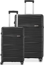 SKYCASES - Trolleyset 2 - Handbagage 40L + Grote Reiskoffer 98L - Zwart