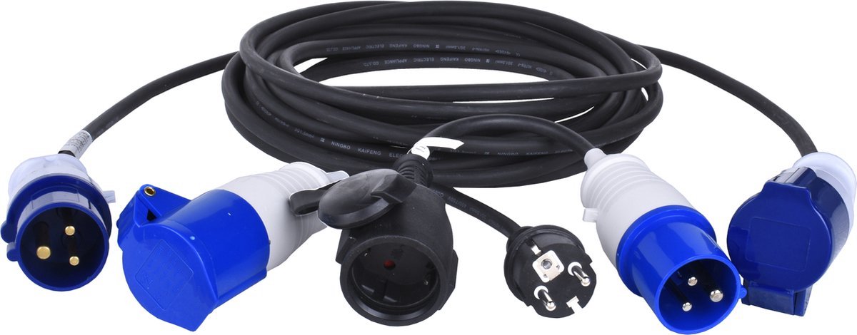 Verlengkabel Camping - CEE naar Schuko en Schuko naar CEE - 20 Meter + 2 x Verloopstekker - IP44 - 16A - 3500W