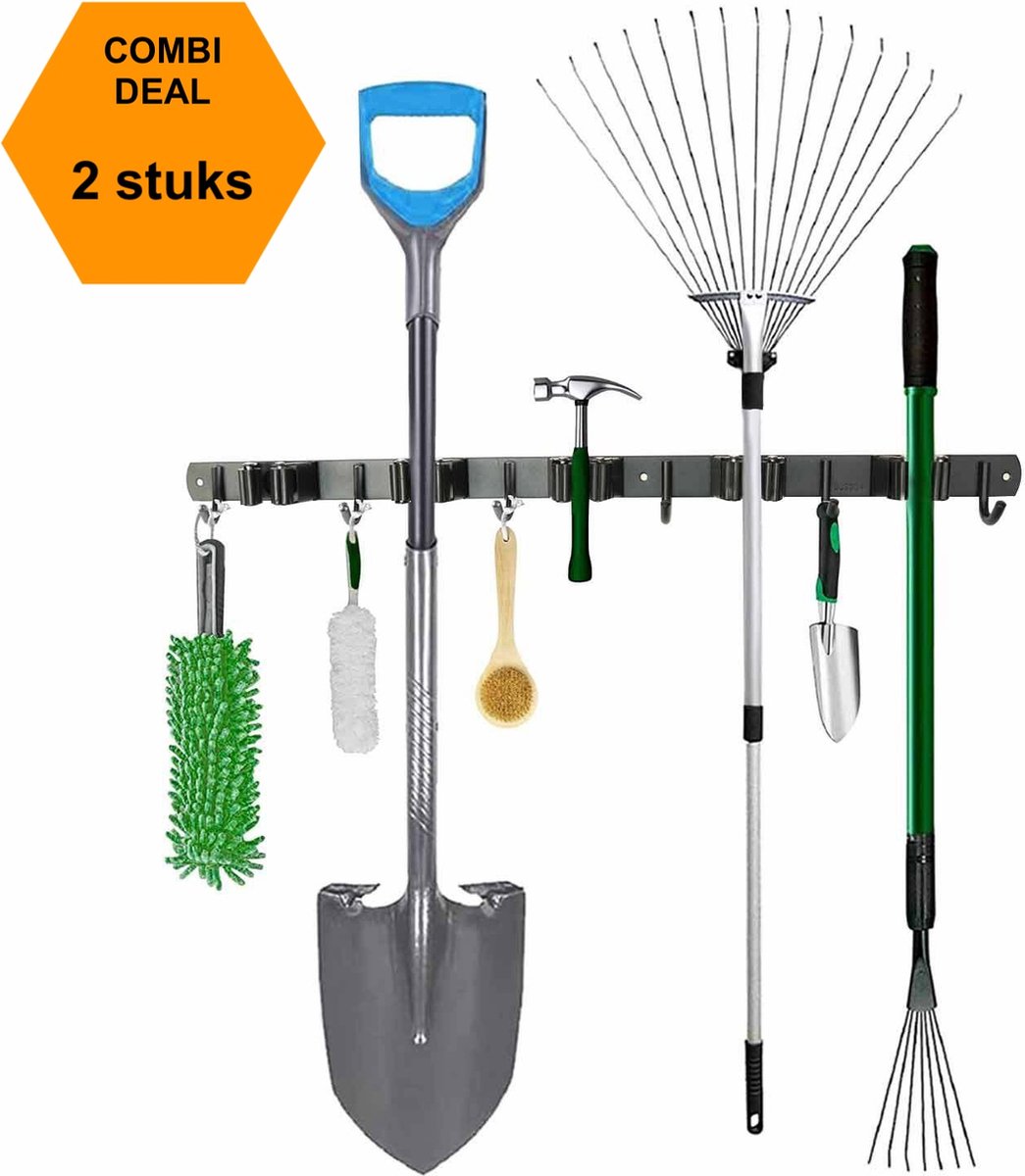 Goedkoopste SODEAL Luxe Bezem Ophangsysteem - Bezemhouder - Opbergsysteem - Ophanghaken - Tuingereedschap - Gereedschap opbergen - Zwart
