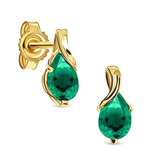 Miore® - Boucles d'oreilles en or avec émeraude verte - Femme - Or 14 carats - Boucles Goud' Boucles d'oreilles pendantes - Vert - Vert Emerald - Bijoux faits main de haute qualité