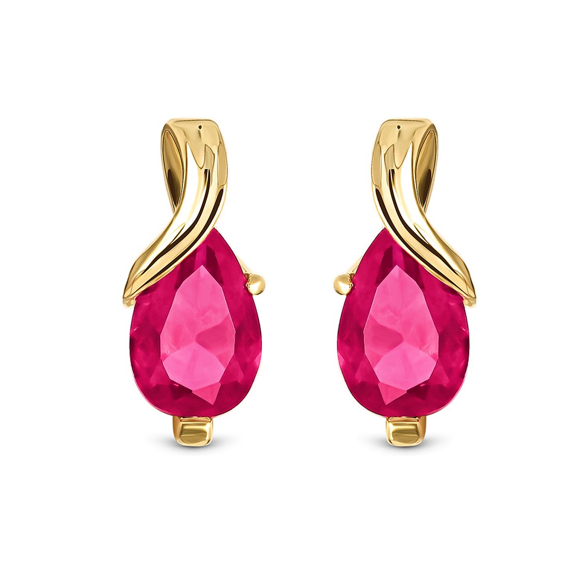 Miore Pure Oorbellen Dames - 14 Karaat Goud - Met een Rode Robijn - Handgemaakt - Oorhangers - 10 mm