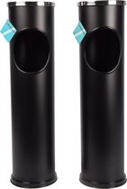 Discountershop Set de 2 cendriers sur pied noirs élégants – Solution pratique pour l'extérieur – Fer durable et caoutchouc – 60 cm x 15 cm x 15 cm