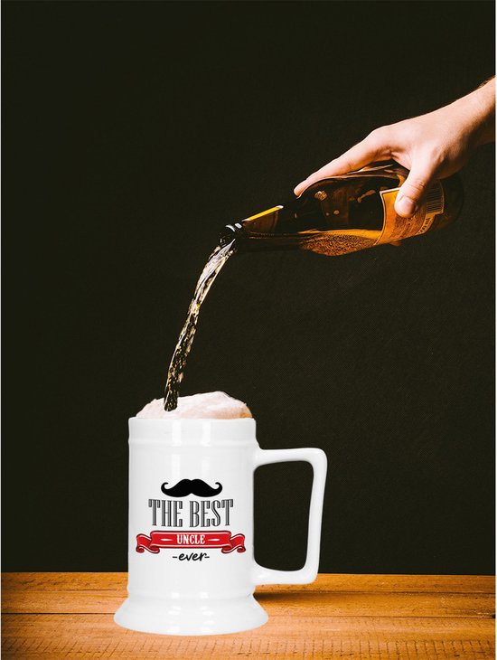 Bellatio Décoration Cadeau Chope à bière pour oncle - rouge - le meilleur oncle - céramique - 530 ml