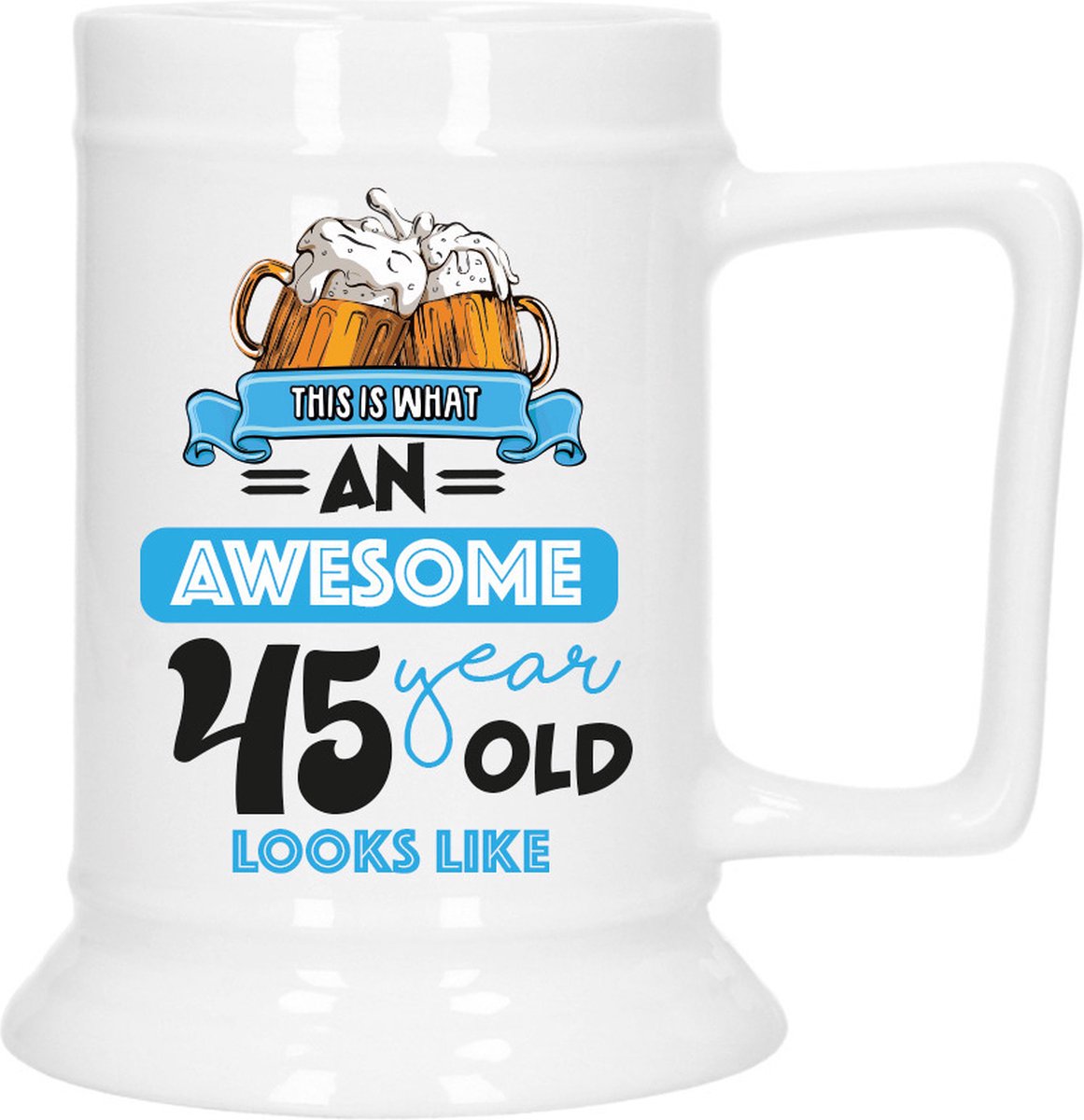 Bellatio Decoration Cadeau Bierpul voor 45 jaar - blauw - grappige leeftijd bierpul - 530 ml