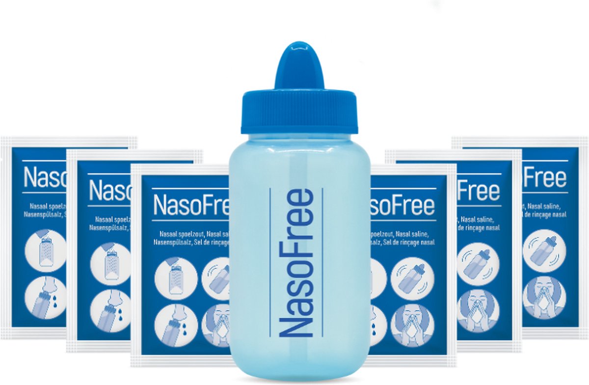 NasoFree neusdouche startset met 30 zakjes nasaal spoelzout - neusspoeler - bij klachten door verkoudheid en hooikoorts - NasoFree