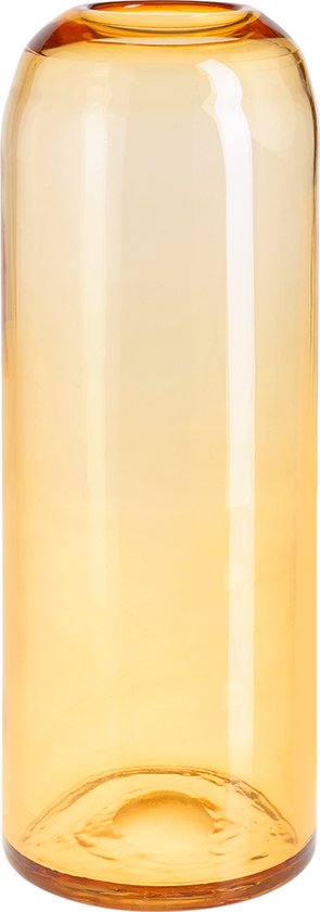 Decoratieve vaas in okergeel geblazen transparant glas H48